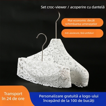 Husă de umeraș din material textil: husă antiderapantă din in și dantelă, bumbac, set 10 bucăți, potrivită pentru umerașe de haine, suporturi pentru pantaloni și suporturi pentru cravate