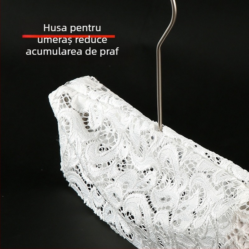 Husă de umeraș din material textil: husă antiderapantă din in și dantelă, bumbac, set 10 bucăți, potrivită pentru umerașe de haine, suporturi pentru pantaloni și suporturi pentru cravate