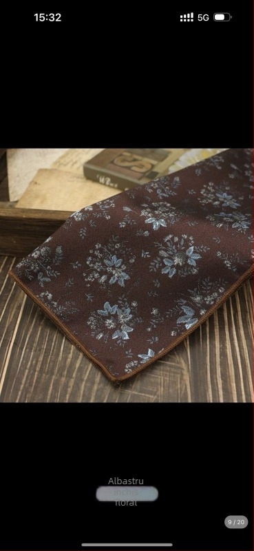 Batistă de buzunar pentru sacou, material poliester, model cu nuci de cashew, finisaj satin, stil modern, lățime standard