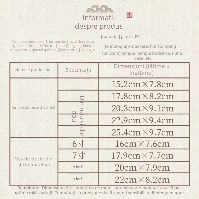 Platou de fructe din plastic, în stil chinezesc, pentru ofrande budiste pentru Guanyin, decor de living, neimportat, nu este cadou.