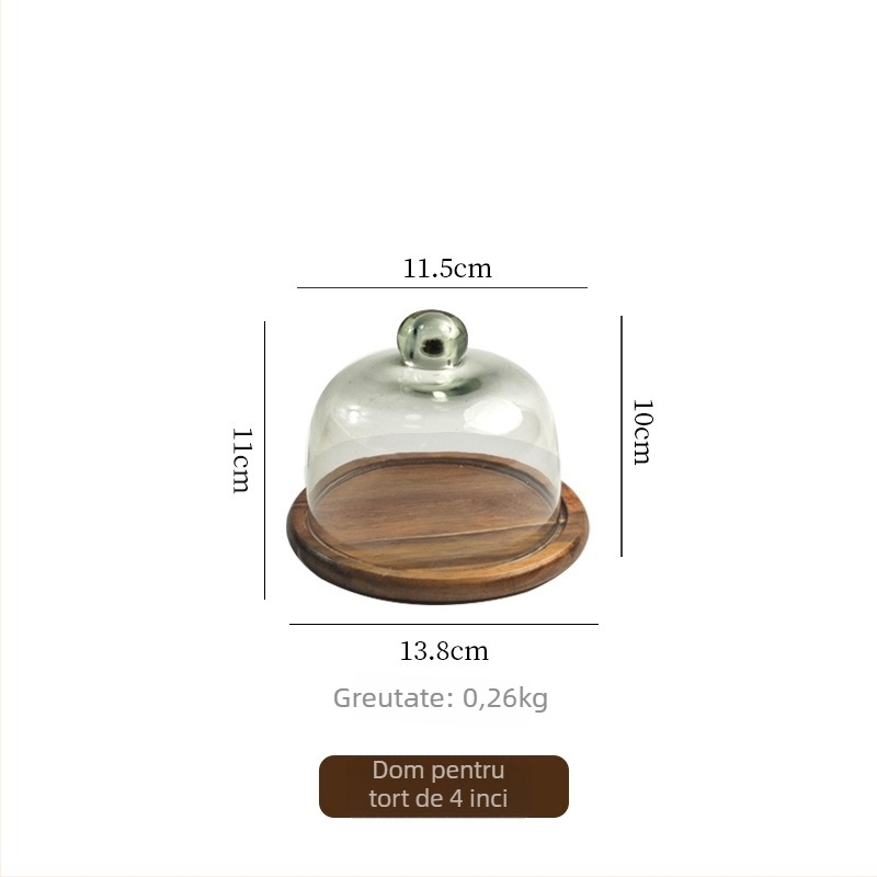 Farfurie pentru fructe cu capac de sticlă pe tavă din lemn în stil retro, de Wooden Craftsman, lansare în 2023, calitate de primă clasă
