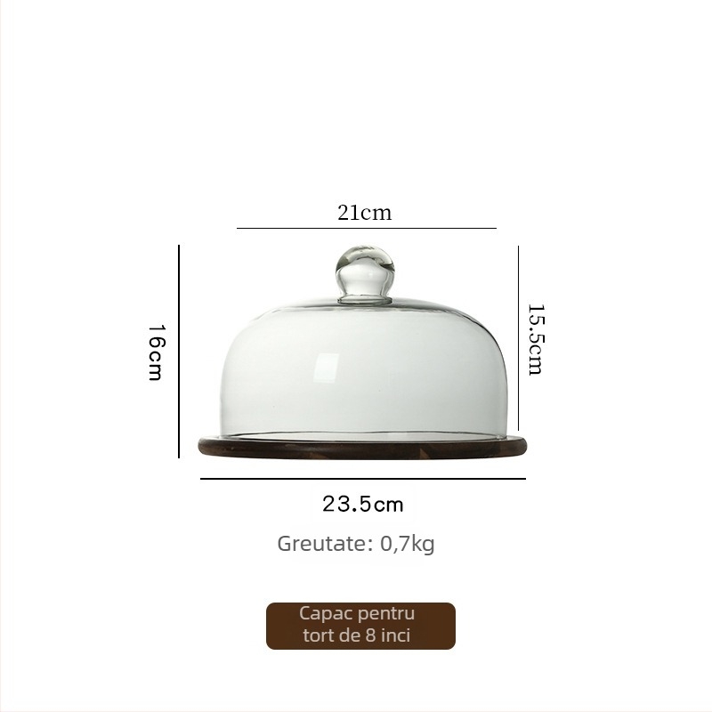 Farfurie pentru fructe cu capac de sticlă pe tavă din lemn în stil retro, de Wooden Craftsman, lansare în 2023, calitate de primă clasă