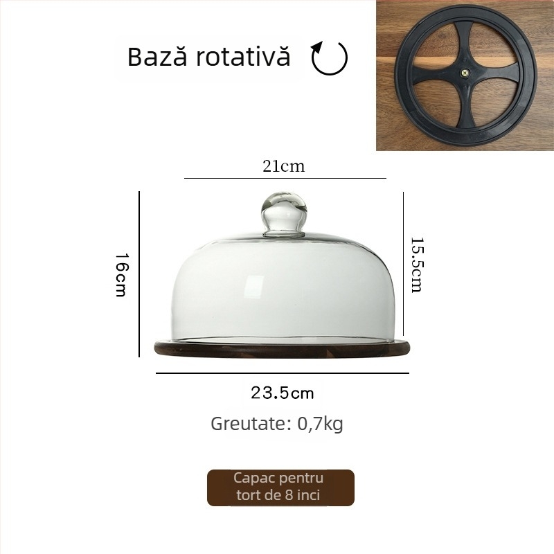 Farfurie pentru fructe cu capac de sticlă pe tavă din lemn în stil retro, de Wooden Craftsman, lansare în 2023, calitate de primă clasă