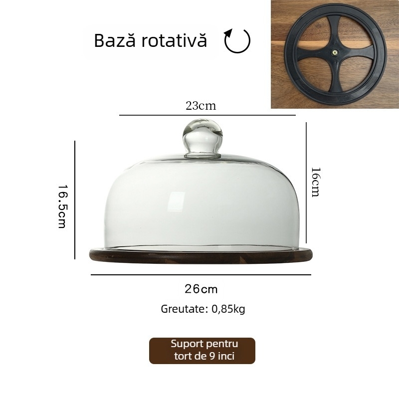 Farfurie pentru fructe cu capac de sticlă pe tavă din lemn în stil retro, de Wooden Craftsman, lansare în 2023, calitate de primă clasă