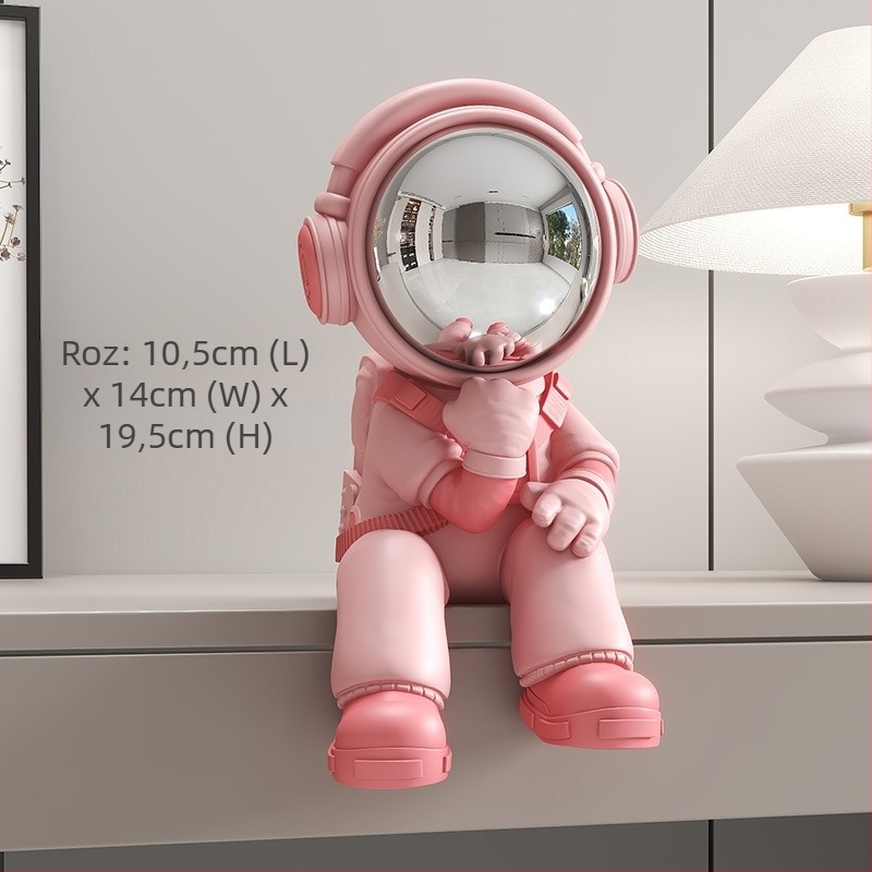 Figurină astronaut în poziție șezândă – rășină, vopsită manual, stil modern minimalist