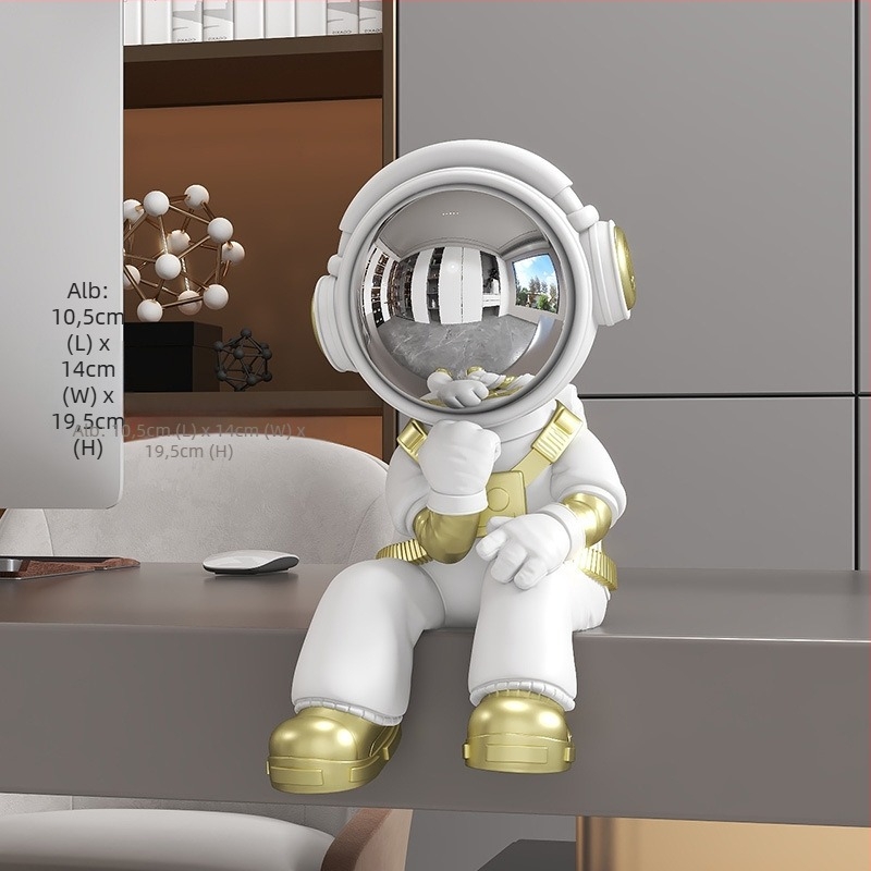 Figurină astronaut în poziție șezândă – rășină, vopsită manual, stil modern minimalist