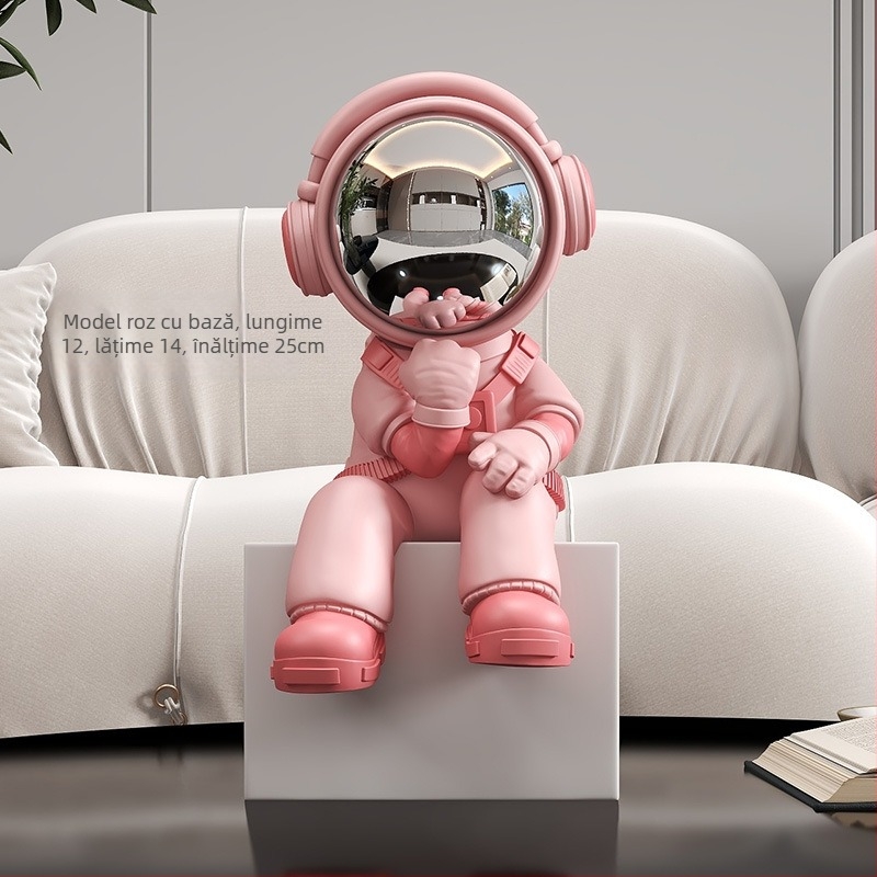 Figurină astronaut în poziție șezândă – rășină, vopsită manual, stil modern minimalist