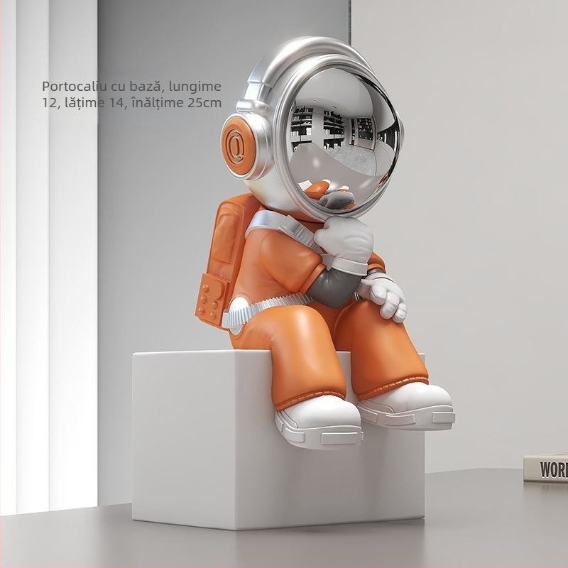 Figurină astronaut în poziție șezândă – rășină, vopsită manual, stil modern minimalist