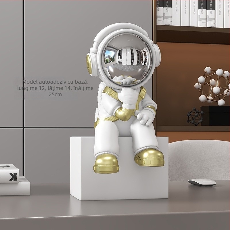 Figurină astronaut în poziție șezândă – rășină, vopsită manual, stil modern minimalist