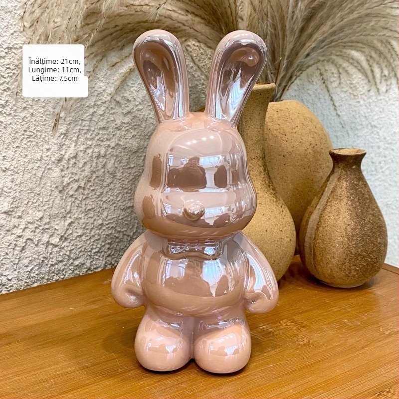Ornament iepuraș ceramic pușculiță pentru sufragerie — design simplu și modern, finisaj electroplating, cadou pentru ziua de naștere