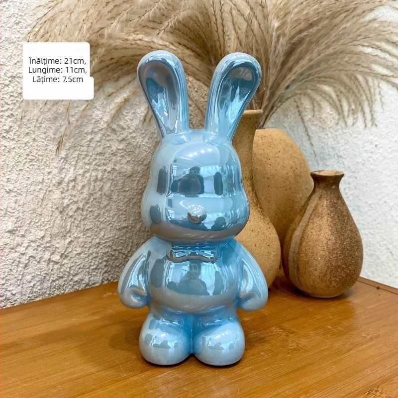 Ornament iepuraș ceramic pușculiță pentru sufragerie — design simplu și modern, finisaj electroplating, cadou pentru ziua de naștere