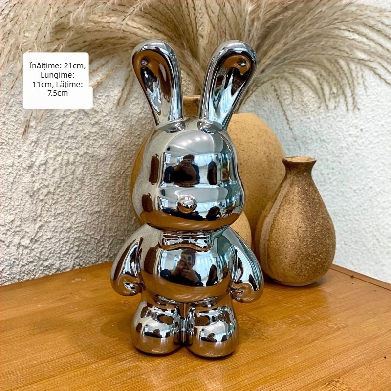 Ornament iepuraș ceramic pușculiță pentru sufragerie — design simplu și modern, finisaj electroplating, cadou pentru ziua de naștere