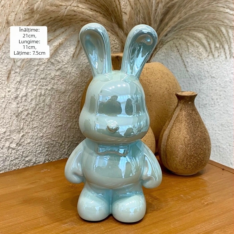 Ornament iepuraș ceramic pușculiță pentru sufragerie — design simplu și modern, finisaj electroplating, cadou pentru ziua de naștere