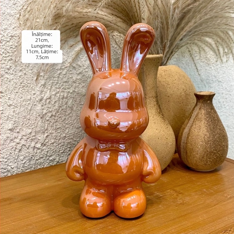 Ornament iepuraș ceramic pușculiță pentru sufragerie — design simplu și modern, finisaj electroplating, cadou pentru ziua de naștere