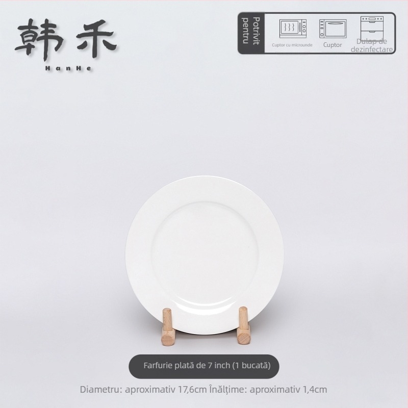 Han He farfurie rotundă din porțelan, sigură pentru microunde, glazură cu fulgi de zăpadă, stil modern minimalist, veselă pentru hoteluri și restaurante