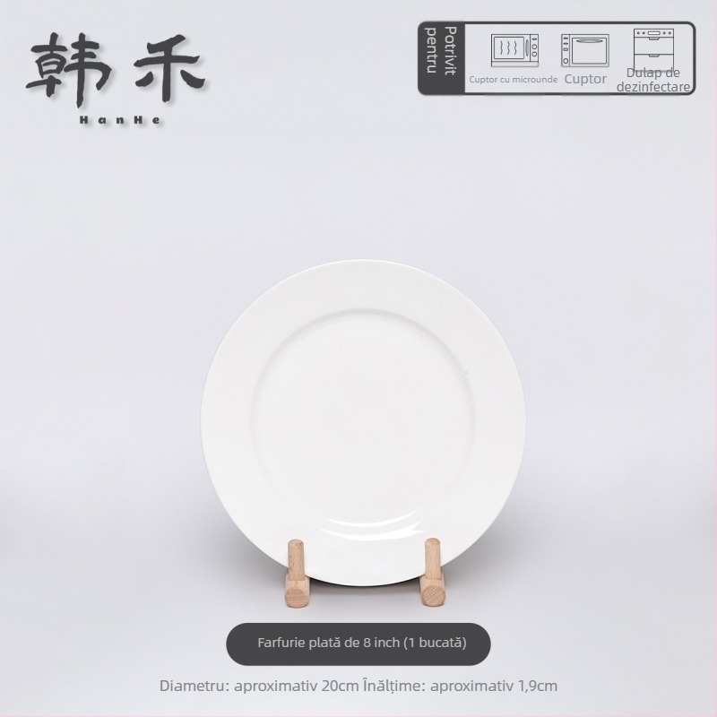 Han He farfurie rotundă din porțelan, sigură pentru microunde, glazură cu fulgi de zăpadă, stil modern minimalist, veselă pentru hoteluri și restaurante