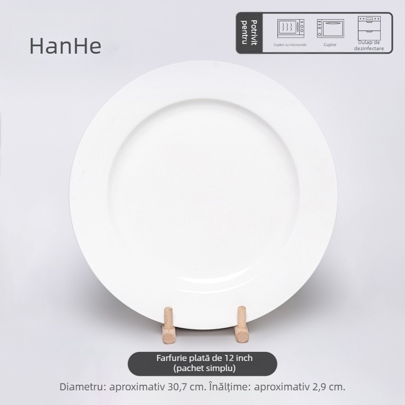 Han He farfurie rotundă din porțelan, sigură pentru microunde, glazură cu fulgi de zăpadă, stil modern minimalist, veselă pentru hoteluri și restaurante
