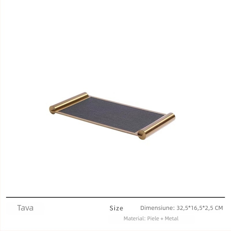 Tavă metalică de depozitare și decor, finisaj electroplatat, stil modern minimalist, pentru măsuța de cafea din living