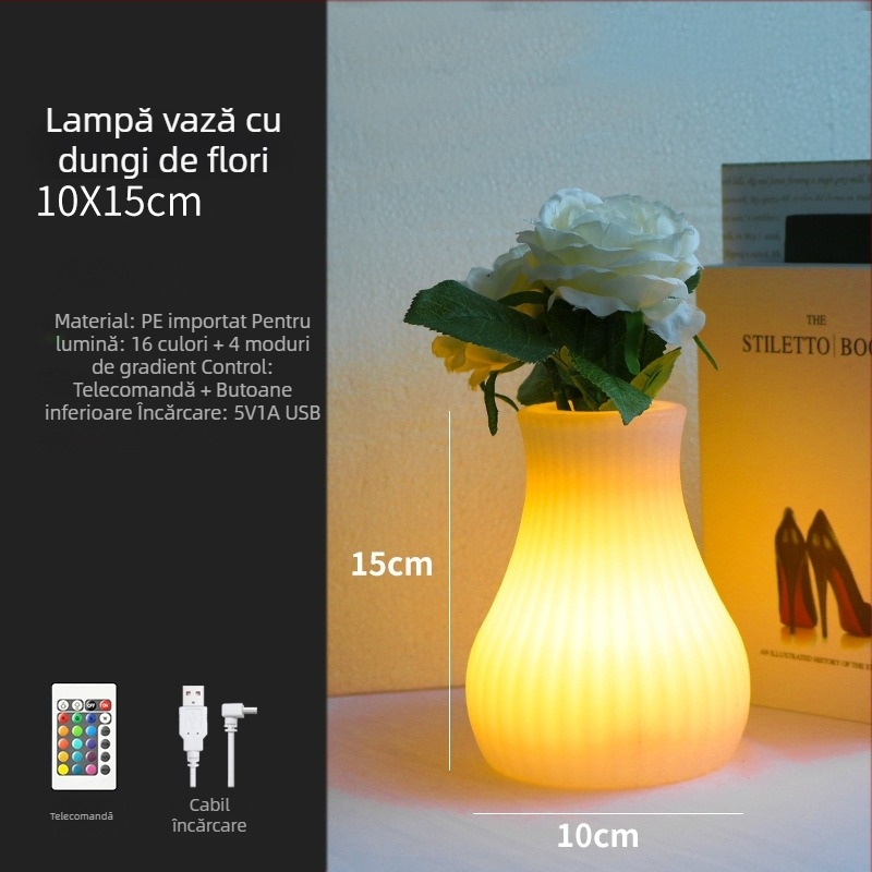 Lampă decorativă RGB cu aranjament floral pentru bar/KTV – lampă de masă în formă de vază pentru atmosferă, model XC-297, 5V, material: plastic, stil modern minimalist, fabricație personalizată după planuri.