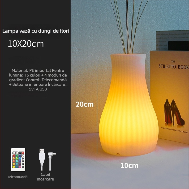 Lampă decorativă RGB cu aranjament floral pentru bar/KTV – lampă de masă în formă de vază pentru atmosferă, model XC-297, 5V, material: plastic, stil modern minimalist, fabricație personalizată după planuri.