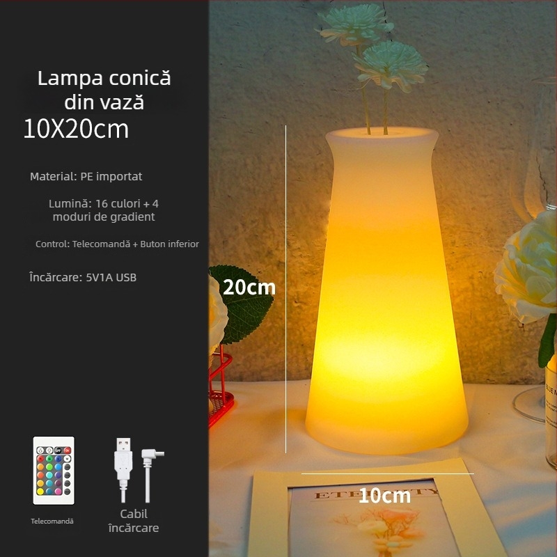 Lampă decorativă RGB cu aranjament floral pentru bar/KTV – lampă de masă în formă de vază pentru atmosferă, model XC-297, 5V, material: plastic, stil modern minimalist, fabricație personalizată după planuri.
