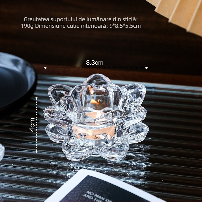 Suport de lumânare Lotus din sticlă de cristal | Stil modern minimalist | Cadou ideal pentru nunți, absolvire, casă nouă | WYMW/Weiyang Famous