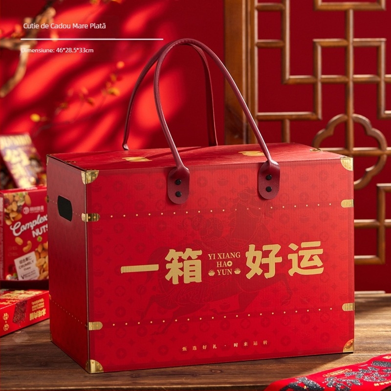 Cutie cadou portabilă în stil geantă, din hârtie specială, finisaj UV, stil Chinezesc