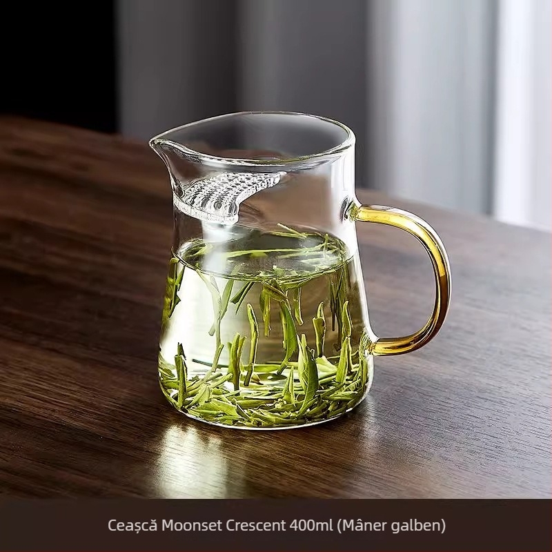 Cană de ceai cu filtru integrat, sticlă borosilikată de înaltă calitate, marca Yumo, stil modern simplu