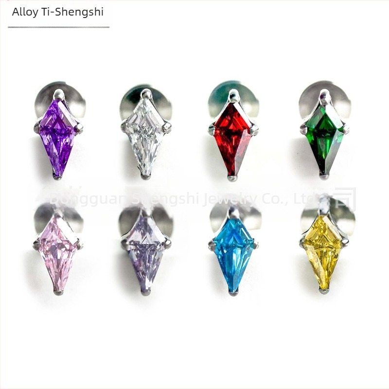 Cercei stud Kite din titan G23, zirconiu, formă romb geometric, unisex