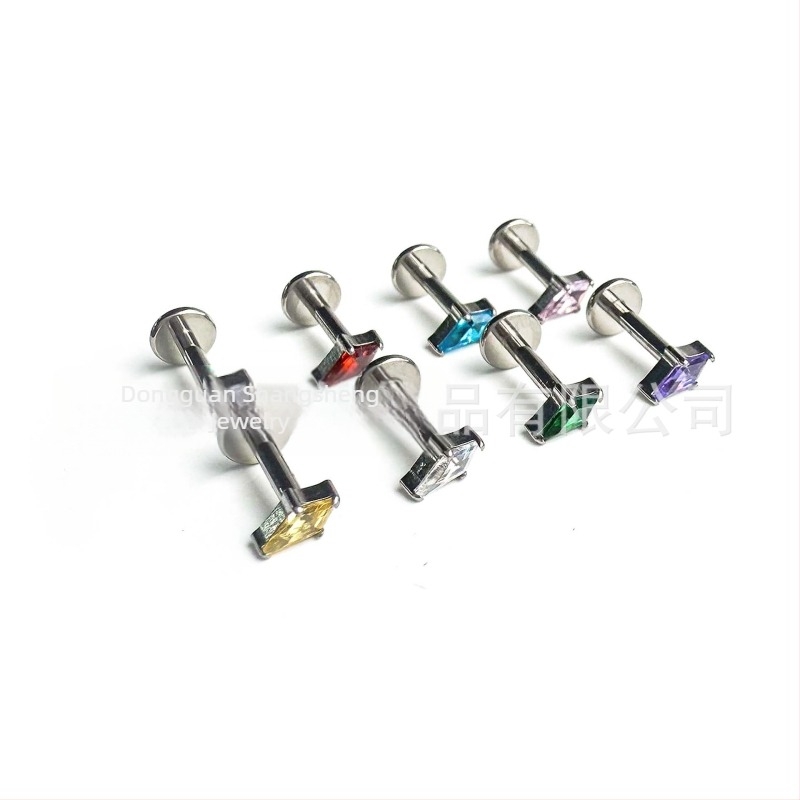 Cercei stud Kite din titan G23, zirconiu, formă romb geometric, unisex