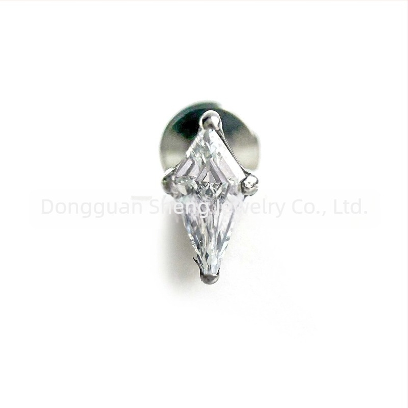 Cercei stud Kite din titan G23, zirconiu, formă romb geometric, unisex