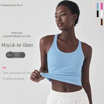 Maiou de yoga pentru femei, din Spandex-Nylon, uscare rapidă, cu paduri pentru sân, spate în formă de I, lungime 46 cm