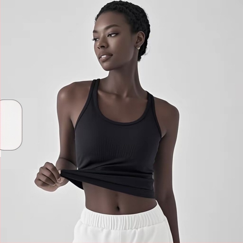 Maiou de yoga pentru femei, din Spandex-Nylon, uscare rapidă, cu paduri pentru sân, spate în formă de I, lungime 46 cm