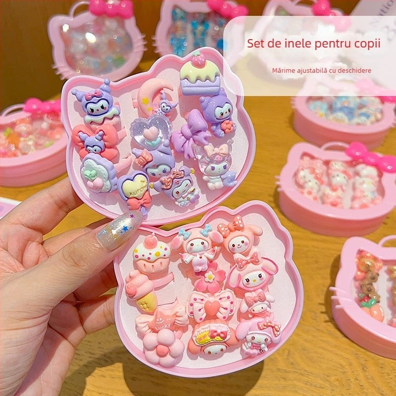 Inel copii Kuromi – stil desen animat, din plastic/ rășină, cuarț roz, pentru vârste 3–10 ani, tehnică ștampilare