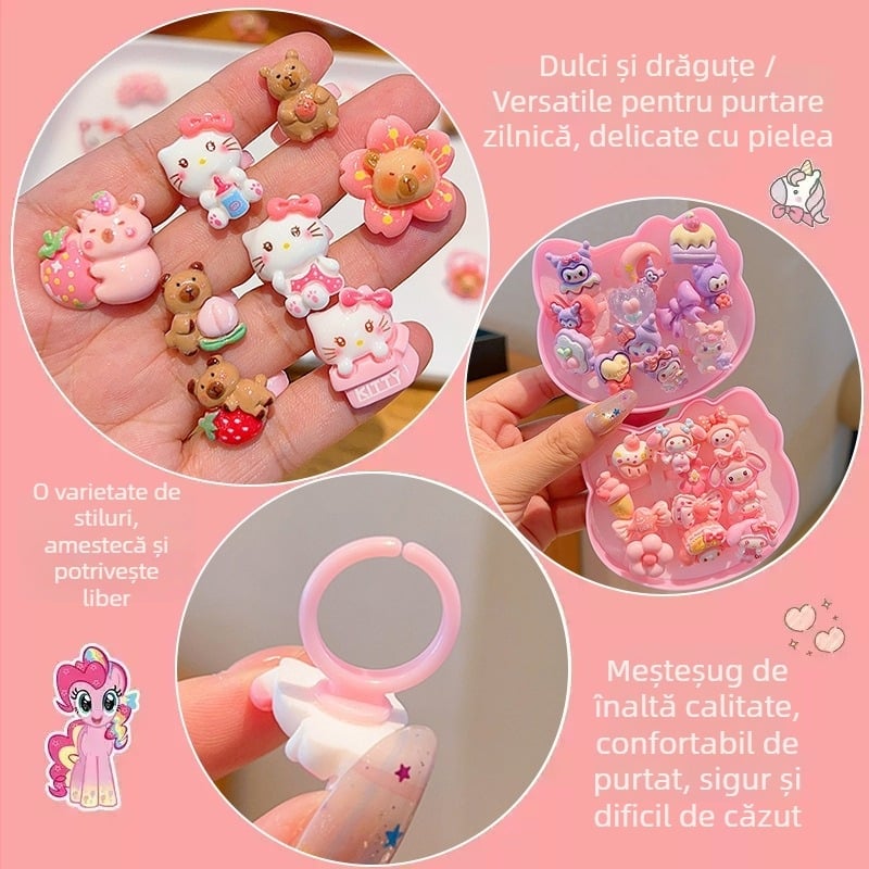 Inel copii Kuromi – stil desen animat, din plastic/ rășină, cuarț roz, pentru vârste 3–10 ani, tehnică ștampilare