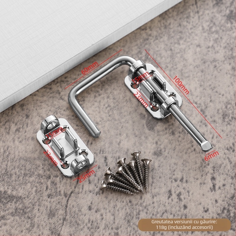 Încuietoare de ușă, fără găurire, aliaj de zinc, mecanism multiunghi 90°/180°, finisaj electroplacat