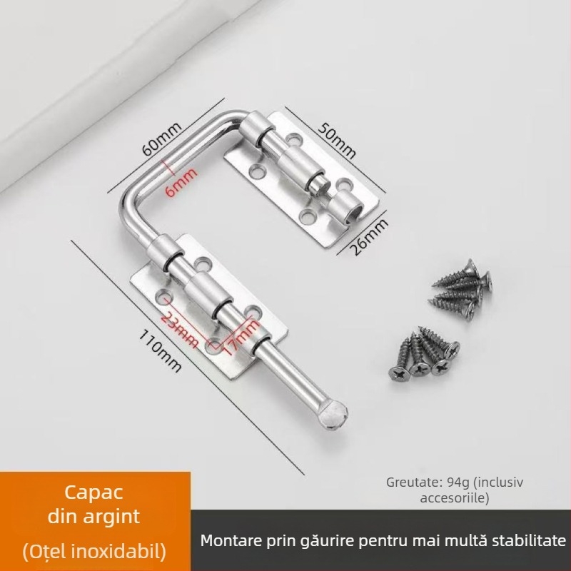 Încuietoare de ușă, fără găurire, aliaj de zinc, mecanism multiunghi 90°/180°, finisaj electroplacat