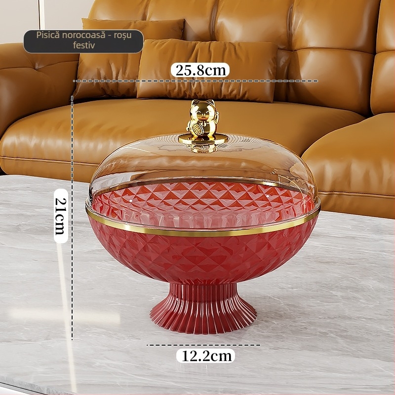 Platou de fructe sigilat cu capac, din plastic; Brand Other Homes; Stil lux ușor și retro