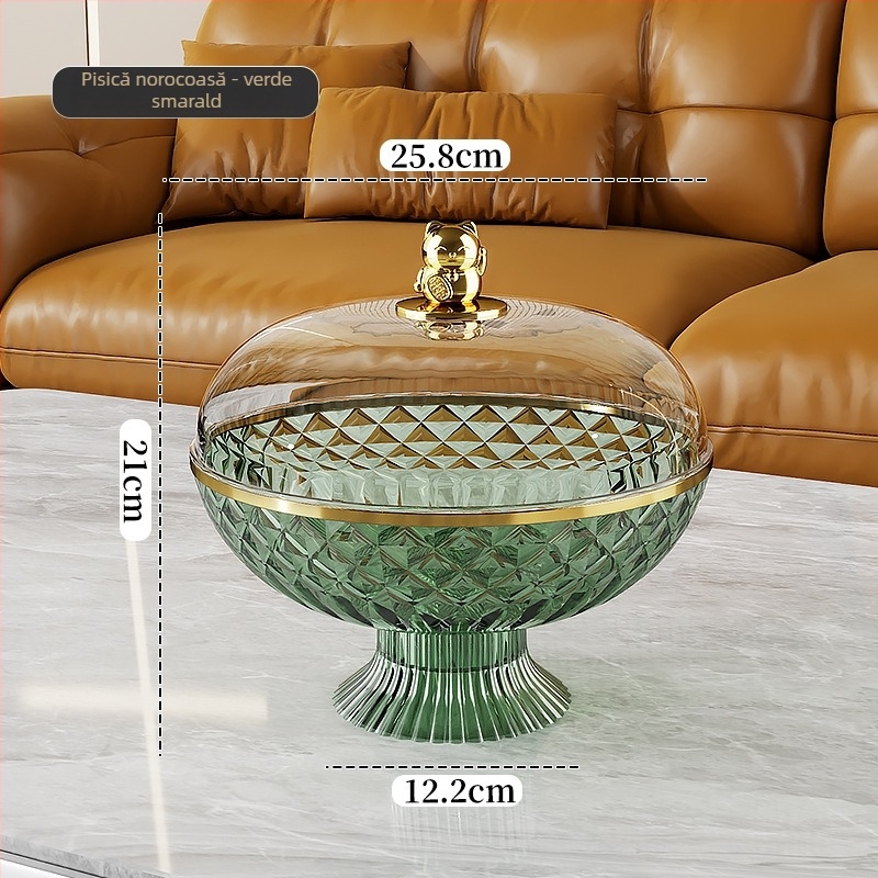 Platou de fructe sigilat cu capac, din plastic; Brand Other Homes; Stil lux ușor și retro