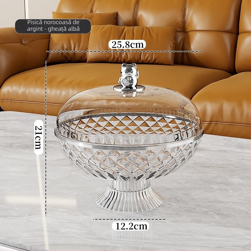 Platou de fructe sigilat cu capac, din plastic; Brand Other Homes; Stil lux ușor și retro