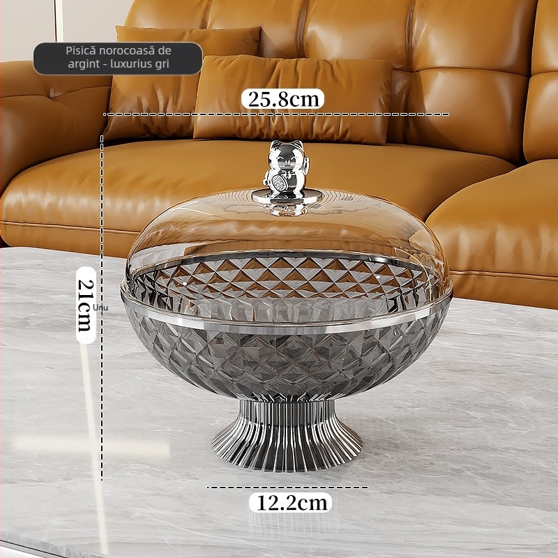 Platou de fructe sigilat cu capac, din plastic; Brand Other Homes; Stil lux ușor și retro
