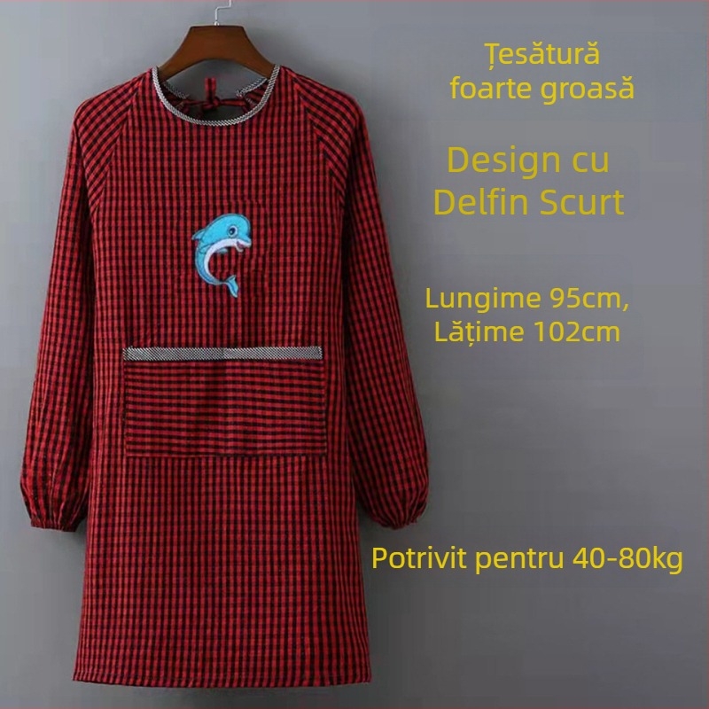 Șorț fără mâneci, din bumbac, anti-murdărire, model carouri, rezistență sporită la uzură