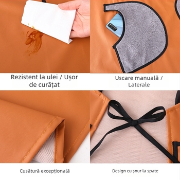 Șorț de piele PU cu mâneci lungi – impermeabil și rezistent la ulei, îmbrăcăminte de lucru modernă pentru adulți