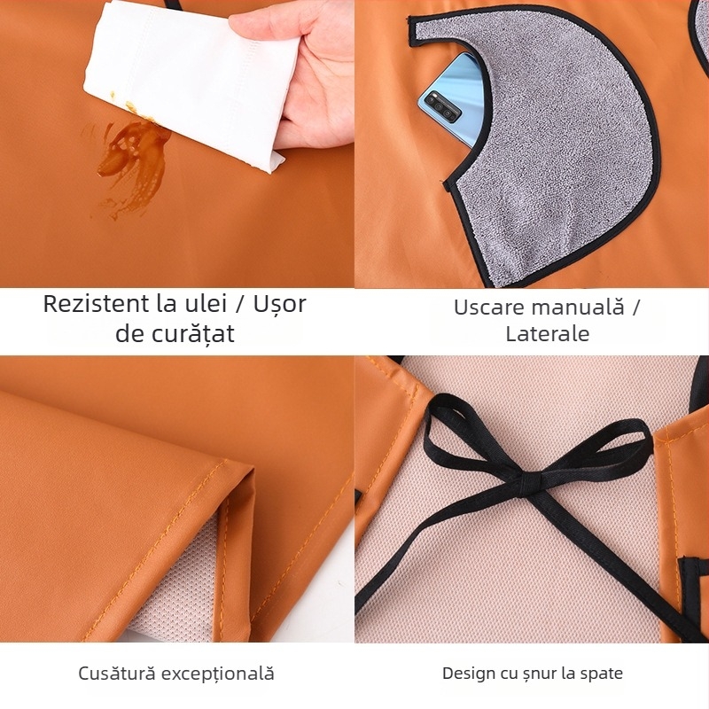 Șorț de piele PU cu mâneci lungi – impermeabil și rezistent la ulei, îmbrăcăminte de lucru modernă pentru adulți