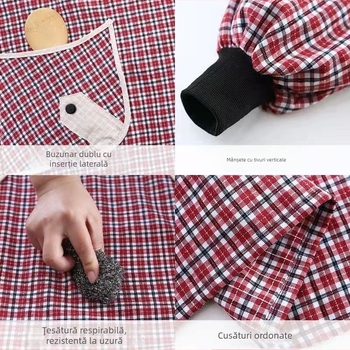 Mengchang halat din bumbac 100% fără mâneci, cu buzunare duble, model floral/frunze, protecție împotriva murdăriei pentru bucătărie