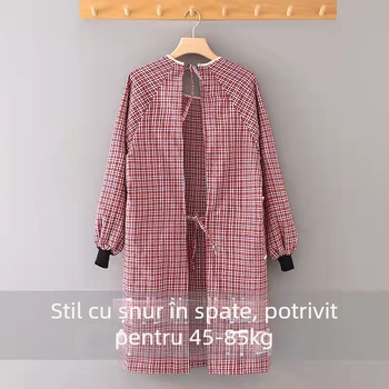 Mengchang halat din bumbac 100% fără mâneci, cu buzunare duble, model floral/frunze, protecție împotriva murdăriei pentru bucătărie