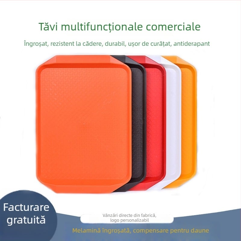 Tavă de servire din plastic, dreptunghiulară, pentru restaurante – mare, cu suprafață antiderapantă