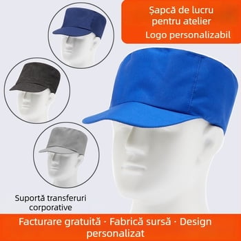 Șapcă plată din denim, șapcă de lucru cu două straturi, unisex, mică șapcă rotundă cu logo imprimat, protecție împotriva prafului și îngrijire a părului