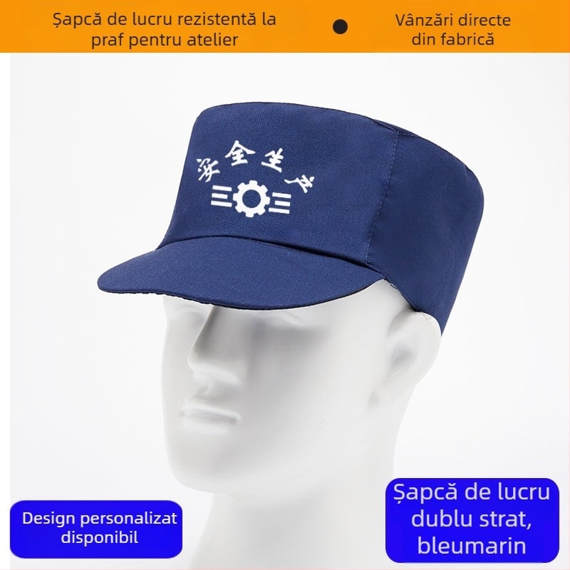 Șapcă plată din denim, șapcă de lucru cu două straturi, unisex, mică șapcă rotundă cu logo imprimat, protecție împotriva prafului și îngrijire a părului