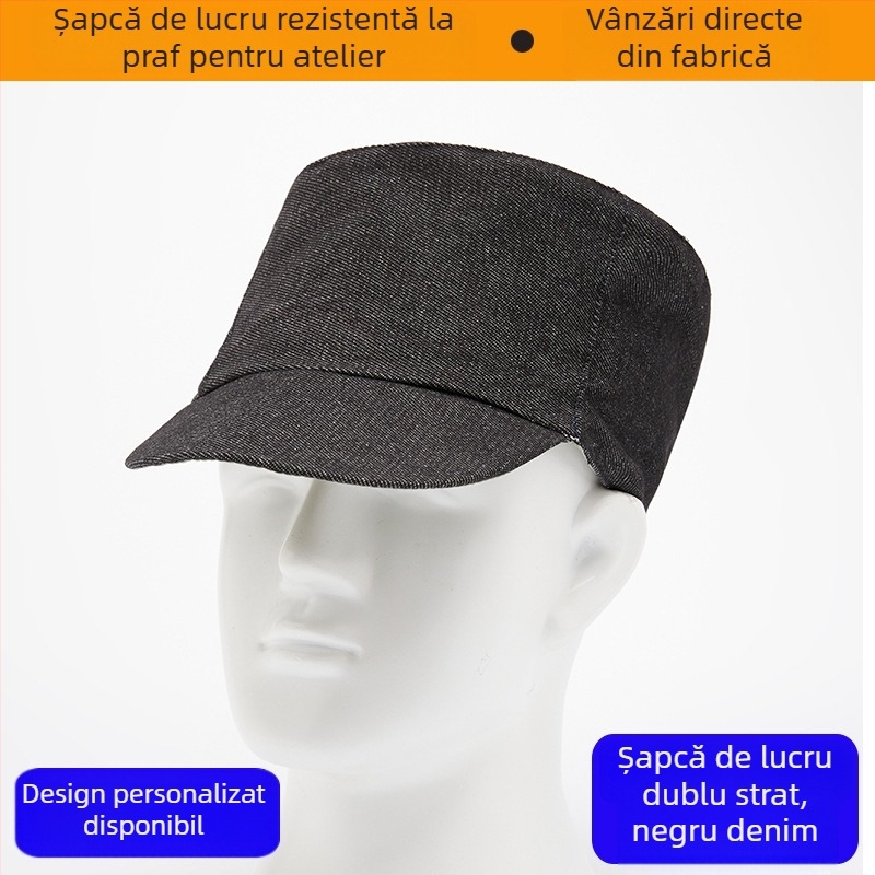 Șapcă plată din denim, șapcă de lucru cu două straturi, unisex, mică șapcă rotundă cu logo imprimat, protecție împotriva prafului și îngrijire a părului